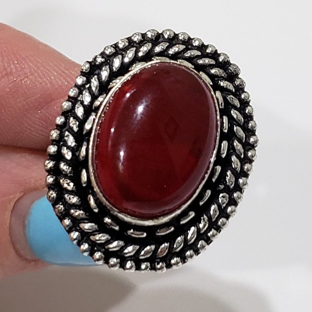 Handmade Mozambique Garnet Gemstone 925 Vintage Goth Ring